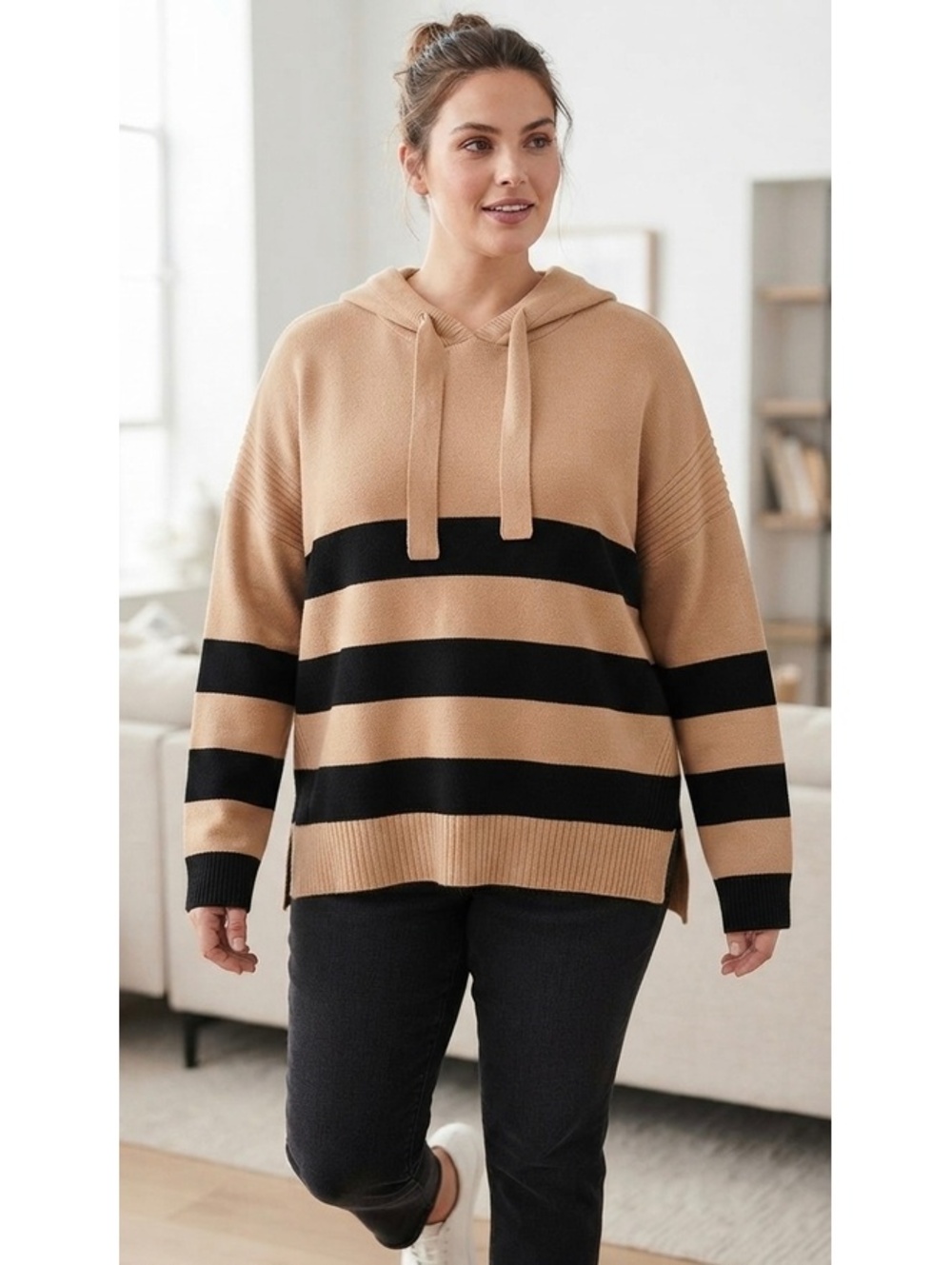 NWT CJ Banks Striped Knit Hoodie Sweater Sz 1X